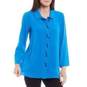 ALI MILES Womens Blue Button Up Long Sleeve Shirt Top Size L